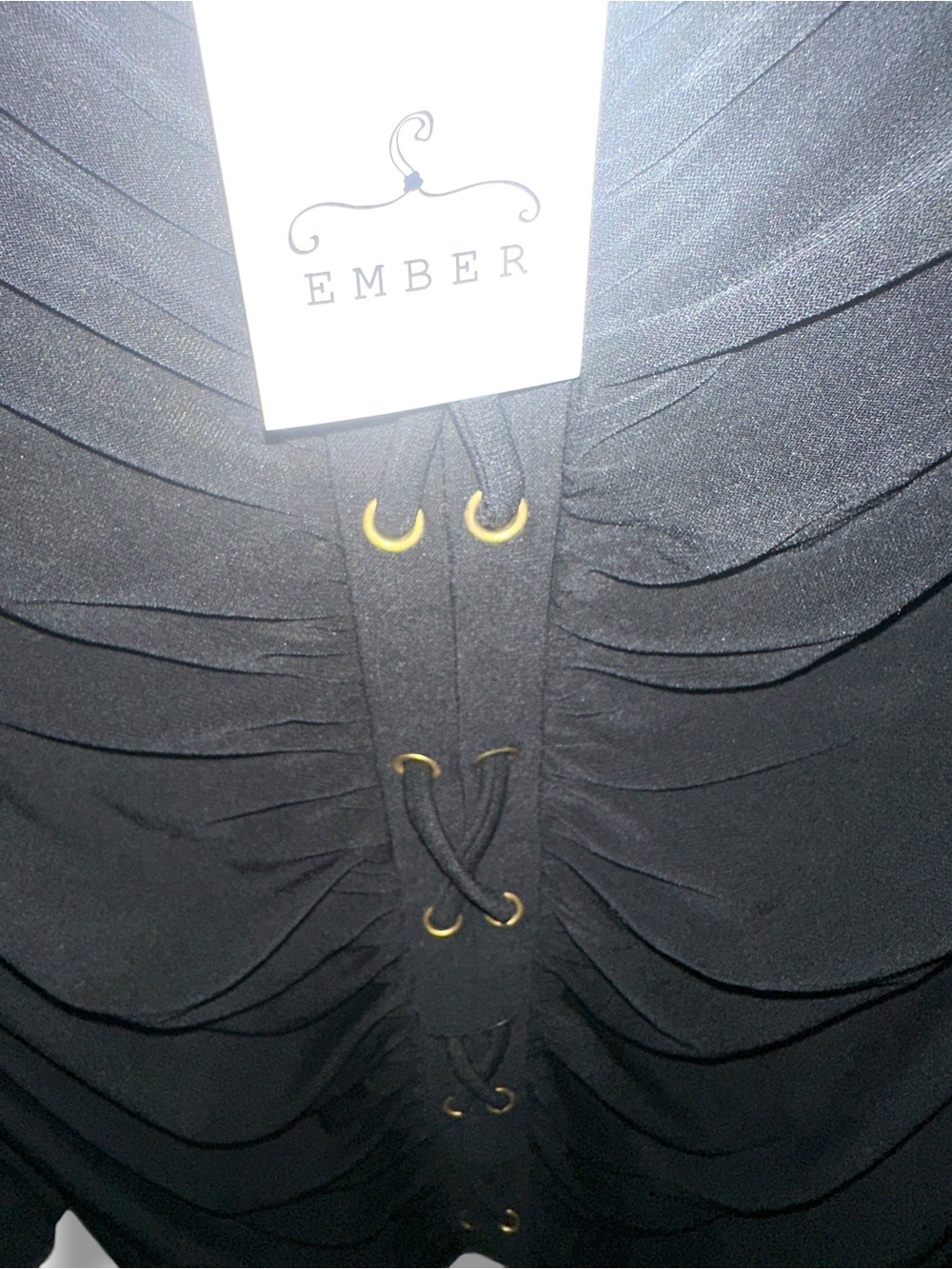 EMBER SZ XL Black V-Neck Lace-Up Ruched Women’s Top Corset Style Goth Eclectic - Picture 7 of 8